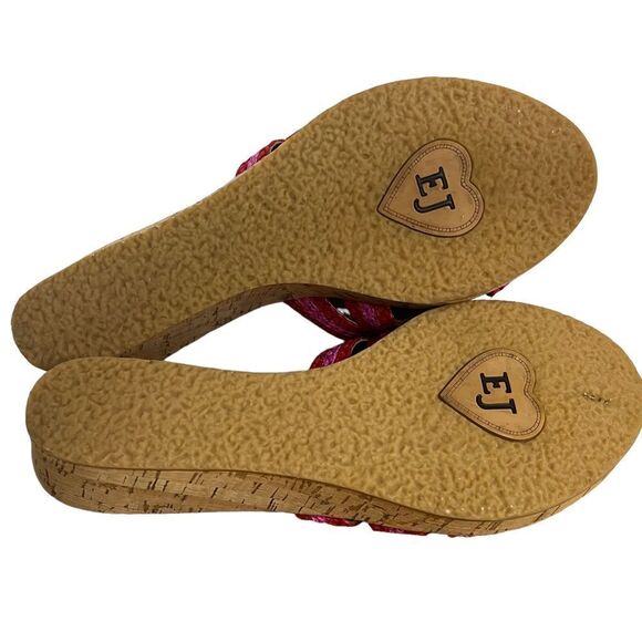 Eric Javits Wedge Sandals Womens 11 Raffia Braided Cork Slide Red Pink - Picture 8 of 9